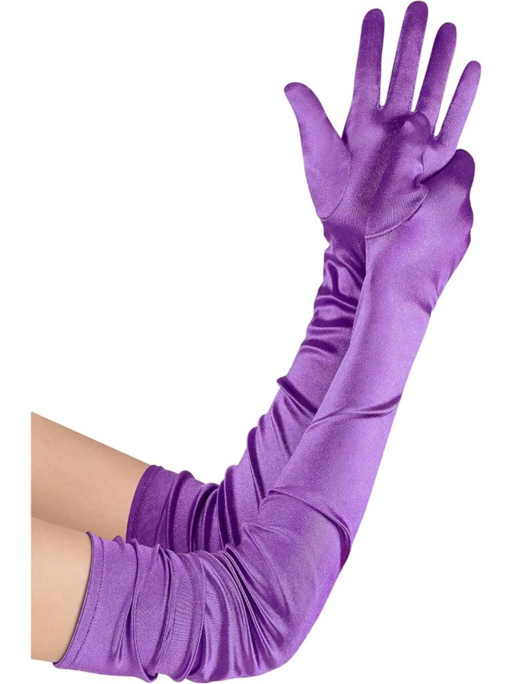 Women Purple Stretchy Satin Upper Arm Length 1920s Flapper Long Opera Gloves